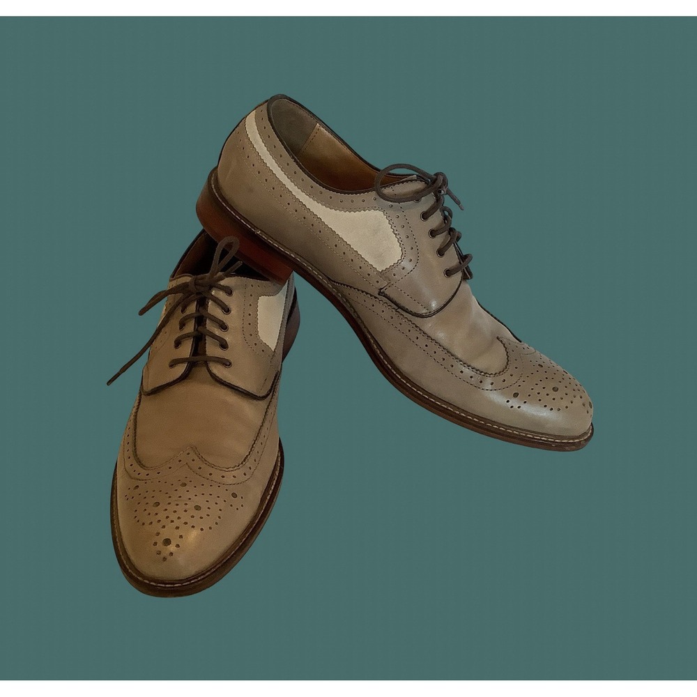 Winthrop Gregor Men's 11 Tan/White Leather Colorblock Oxford Lace-Up Dress Shoes